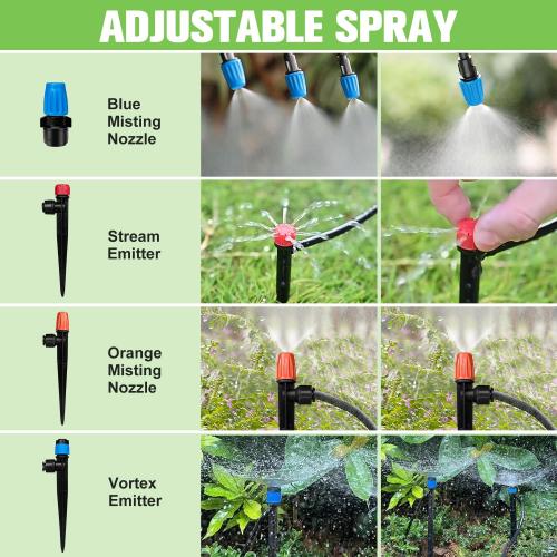230FT Drip Irrigation System for Garden with 40 Nozzles & Emitters, Garden Watering System with 1/2 & 1/4 Tube and Barbed Fittings - Adjustable Sprinklers Kit for Greenhouse, Lawn, Raised Bed