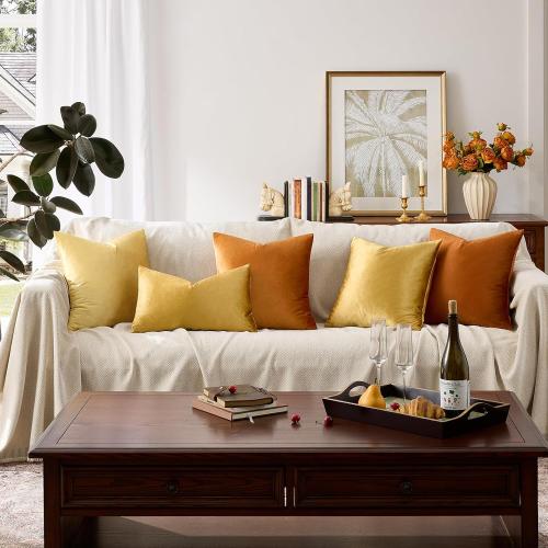 GIGIZAZA Golden Throw Pillow Covers 22x22 Decorative Velvet Cushion Covers Pack of 2 Pillowcase for Sofa