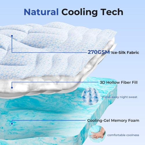 HOMRELEXA Dual Layer 4 Inch Cooling Memory Foam Mattress Topper Queen Size, 2 Inch Thick Soft Quilted Ice Silk Pillow Top Cover Plus 2 Inch Gel Memory Foam Mattress Pad for Back Pain Relief