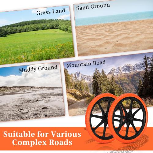 Black and Orange Upgraded 20x1.95 Flat Free Tires Compatible with rubber-maid Wheelbarrow Wheels, 20 Flat Free Tires with 3/4 Bearing Replacement for rubber-maid Cart Wheels/Big Wheel Utility Carts(3/4 Bearing)