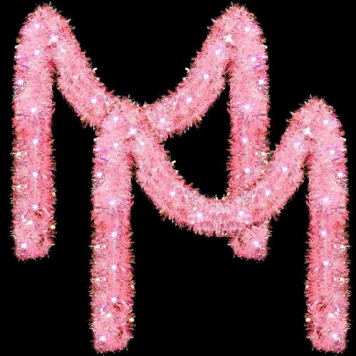 2 Pcs 32.8ft Christmas Tinsel Garland Decoration for Tree, Pink