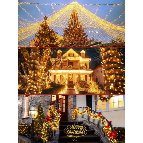 2-Pack 66FT 200 LED Christmas Lights, 13 Modes Extendable Christmas Tree Lights with Timer & Memory, Waterproof Twinkle Fairy Lights Green Wire Outdoor String Lights Indoor for Xmas Tree (Warm White)