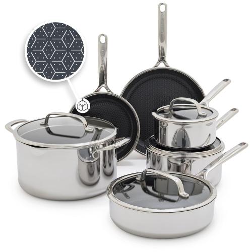 GreenPan Spectra 11 Piece Cookware Set,Hybrid Tri-Ply Stainless Steel, PFAS-Free Ceramic Nonstick Textured Cooking Surface,Induction Pots & Pans with Lids, Dishwasher Safe,Oven & Broiler Temp to 850˚F