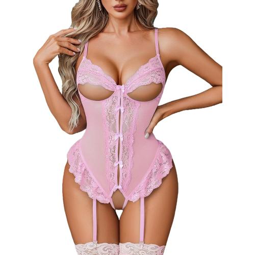 Avidlove Sexy Lingerie for Women Mesh Lace Bodysuit Cut Out Teddy Lingerie Babydoll(No Stockings)