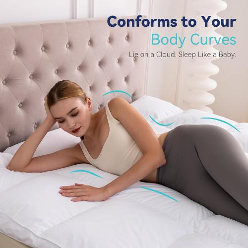 3 Inch White Goose Feather Mattress Topper,Full Feather Bed Topper,Mattress Cover with Straps,Ultra Soft Pillowtop,100% Organic Cotton Fabric(54”x75”)