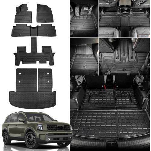 Rongtaod Floor Mats Compatible with 2020-2025 Kia Telluride 7&8 Seats (Not for 2027) Trunk Mat Cargo Mat Cargo Liner Back Seat Cover 2024 Telluride Accessories (Trunk Mat with Backrest Mat Floor Mats)