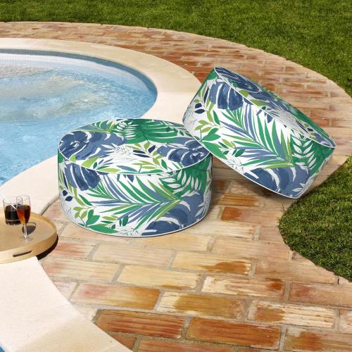 Patio Inflatable Ottoman, 21x9 Inch Portable Stool Ottoman with Handle, Outdoor Round Footrest Stool for Garden Camping, Islamorada Blue Green