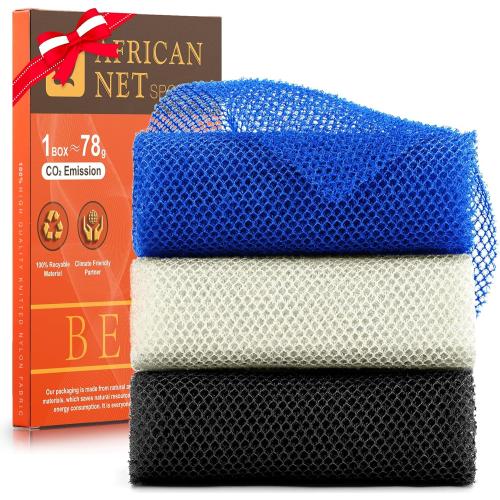 UJFQBH 3 Pieces African Bath Sponge African Net Long Net Bath Sponge
