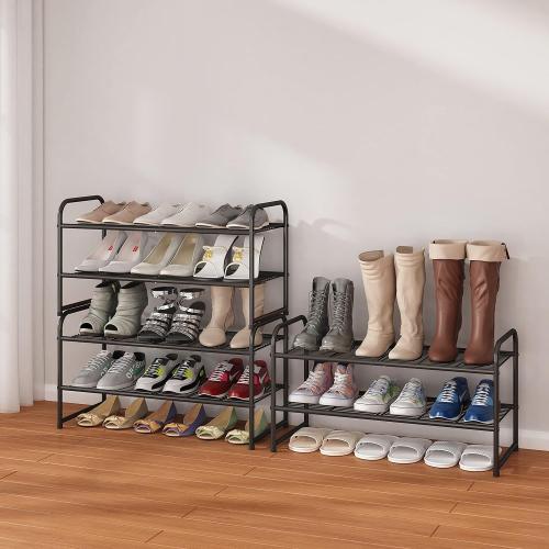 Simple Trending 2-Tier Stackable Shoe Rack, Metal Shoe Shelf Storage Organizer, White