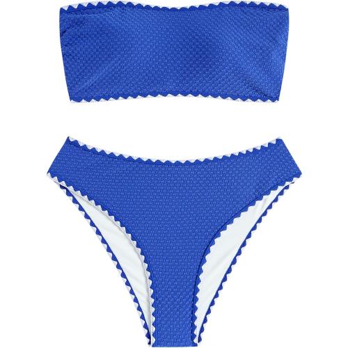 SOXE XL ...ZAFUL Women's High Cut Bandeau Bikini Set Strapless Solid Color 2 Pieces Bathing Suit Swimsuit