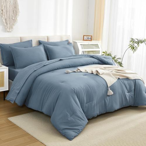 Litanika Twin/Twin XL Size Comforter Sets - 5 Pieces Bed in a Bag Grayish Blue, Lightweight Bed Set with Comforter, Sheets, Pillowcase & Sham