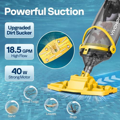 VIVOHOME Cordless Pool Vacuum with Telescopic & Extension Poles 9.12ft, 18.5 GPM Suction, 60-Min Run Time, Handheld Cleaner Rechargeable with Battery Indicator for Pools/Spas/Hot Tubs - Green