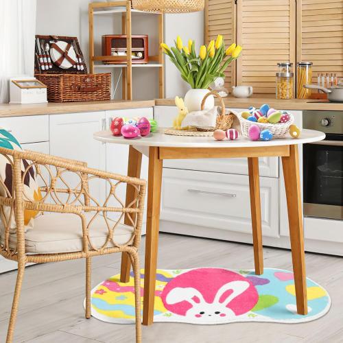FEBSNOW Easter Bunny Egg Bath Mat, 15.75 x 29.5 Inches, Multicolor, Cartoon Style, Non-Slip, Machine Washable