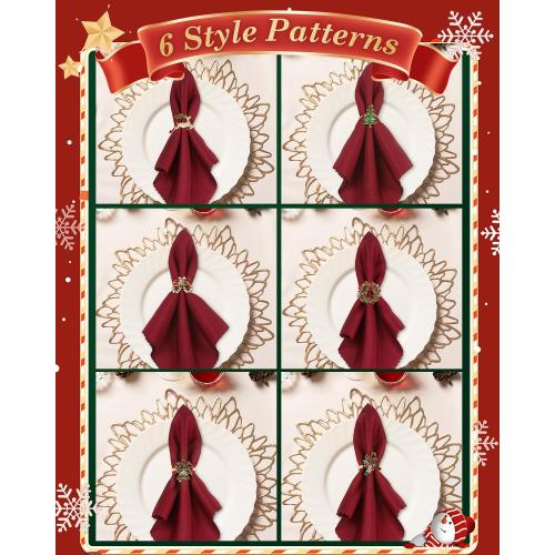 Set of 12pcs Christmas Napkin Rings, Gold Metal Napkin Ring Holder Bluk for Christmas Party Favor Wedding Dinner Table Decoration