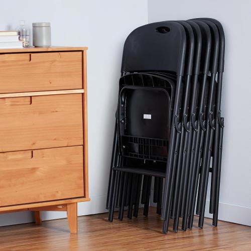 Amazon Basics Sturdy Foldable Plastic Chair, Portable, 350-Pound Capacity, Black, 6-Pack