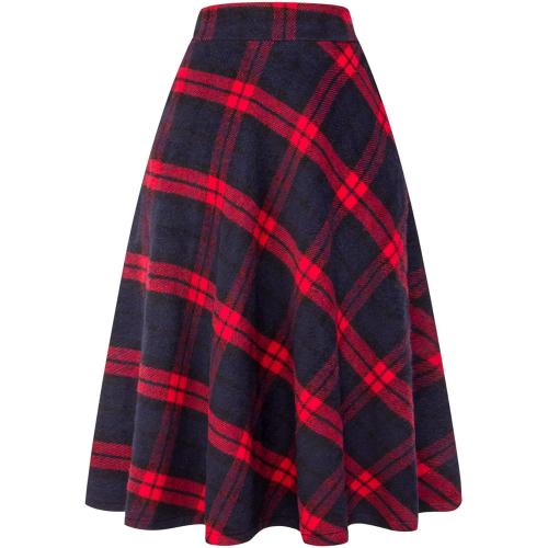 Size XXL IDEALSANXUN Womens Plaid Wool Skirts Elastic Waist A-Line Pleated Tartan Long Skirts