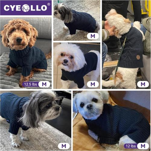 cyeollo Warm Small Dog Sweater, Knit Cold Weather Doggy Sweaters for Small Dogs Boy Pullover Winter Dog Clothes with Turtleneck for Indoor & Outdoor Wear, Navy M