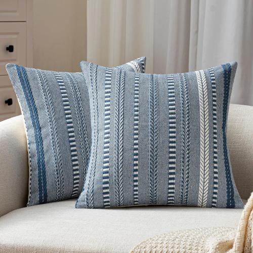 ANRODUO Pack of 2 Boho Throw Pillow Covers 24x24 Inch Farmhouse Decorative Couch Pillow Cases Jacquard Cushion Cover Neutral Accent Pillows of Bed Sofa Bedroom Living Room Home Decor, Navy Blue