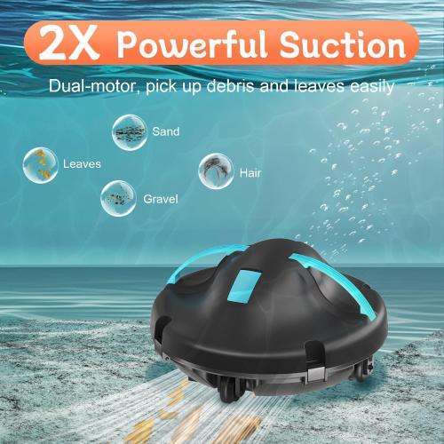 (2026 New) Pool Vacuum for Above Ground Pool, Cordless Robotic Pool Cleaner with Dual Motors Strong Suction, 130-Min Runtime, Auto-Parking, Pool Vacuum Robot for Inground Flat Pools Up to 1100 Sq.Ft