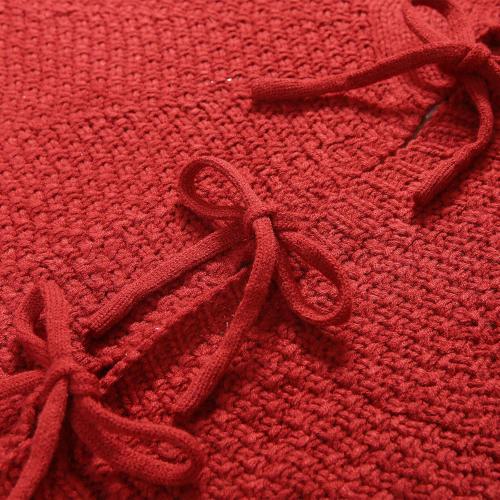 Sattiyrch Christmas Tree Skirt, 36 inches Luxury Cable Knit Knitted Thick Rustic Xmas Holiday Decoration, Burgundy (36in)