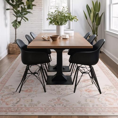 Area Rugs Washable,Large Floral Rugs for Living Room Bedroom Dining Room,Boho Indoor Floor Rug Non Slip Throw Carpet Low Pile Vintage Pink EXTRA LARGE