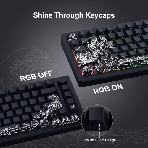 SDYZ XVX Shine Through Keycaps - Double Shot PBT Keycaps 60 65 75 100 Percent, Side Print Key caps Custom 131 Keys Set, Dye Sub Wave of Kanagawa Key caps for Mechanical Keyboards