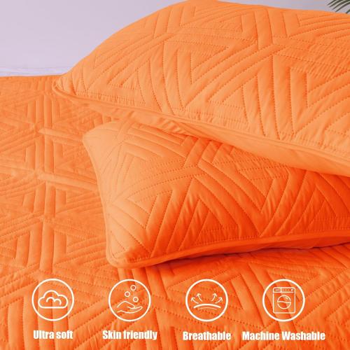 Whale Flotilla Soft Queen Size Quilt Set for All Seasons, 3-Piece Ultrasonic Geometric Quilts Bedding Set, Lightweight Reversible Bedspread, Coverlet, Bed Cover with 2 Pillow Shams, Orange