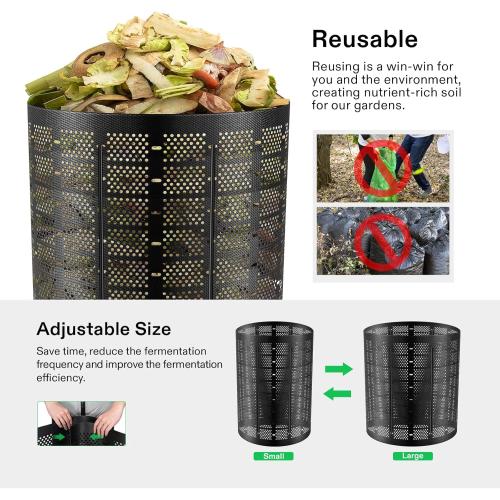 VIVOSUN 500 Gallon Outdoor Compost Bin, Expandable Composter, Easy to Setup & Large Capacity for Backyard, Lawn (Black with Gloves)
