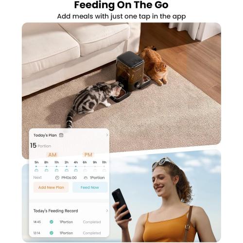 oneisall Cordless WiFi Automatic Cat Feeder for 2 Cats, Rechargeable 100-Day Battery Operated Auto Cat Feeder, 20 Cups/5L Timed Cats Food Dispenser Automatic for Large Kibble, Smart App Control