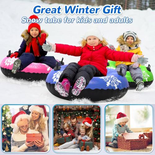 Snow Tube, 3Packs/4Packs for Whole Family Inflatable Snow Sled for Kids and Adult, Thickened Heavy Duty Hard Bottom Sleds for Snow with Handles, Snow Toys for Outdoor Sledding Snow Tube Sports