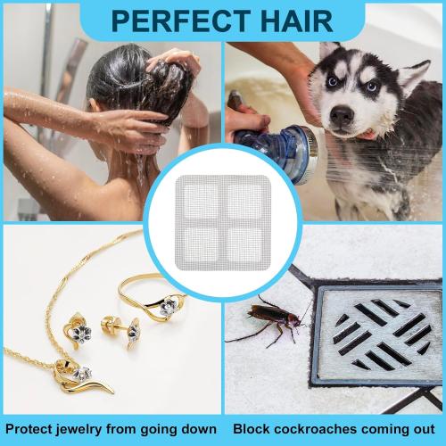 30 PC Disposable Shower Drain Hair Catcher Stickers 4x4 Strong Adhesive Mesh Covers for Bathroom, Kitchen & Laundry Easy Apply & Remove