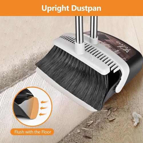 Broom and Dustpan Set, Heavy Duty Dust Pan with Long Handle 51 Inch Broom with Dustpan Combo Set Upright Self-Cleaning Dust Pan Home Kitchen Lobby Indoor Outdoor Sweeping Cleaning Tool - Gray***