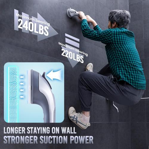 TAILI Shower Grab Bar 2 Pack 16 Inch Suction Grab Bars for Bathtubs & Showers, Heavy Duty Shower Handle Removable Shower Handrails for Elderly and Seniors, No Drilling Waterproof, Silver