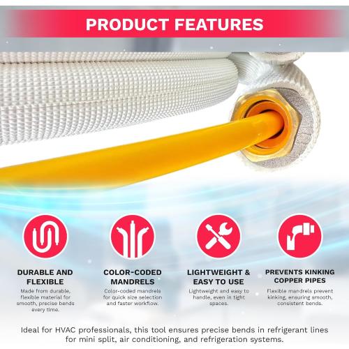 DuctlessAire 4 Piece Air Condition Line Set Bender Kit - Fits 1/4, 3/8, 1/2, 5/8 - Color Coded AC Pipe Protector - Mini Split Air Conditioner, HVAC Lineset Soft Copper Tubing Bending Kit (13 ft)