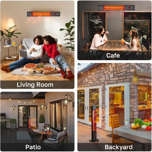Outdoor Electric Patio Heater, ThermoMate 1500W Freestanding & Wall-mounted Infrared Heater with Remote, 8 Heat Levels, 8H Timers, Tip-Over & Overheat Protection, IP65 Waterproof Tower Space Heater