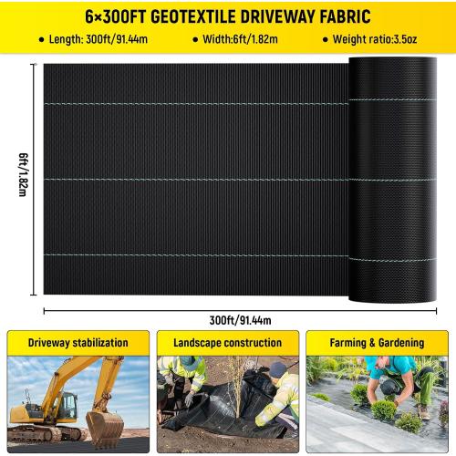 Doniks 6x300ft Driveway Fabric,3.5OZ Commercial Heavy Duty Weed Barrier Fabric, Garden Landscape Fabric,French Drain Fabric for Erosion Control,Landscape Fabric,Weed Barrier,Construction Projects ‼️used‼️