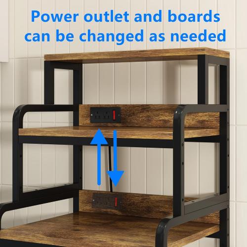 Size 4- Tier Mini Fridge Stand Shelf with Power Outlet, Double-Purpose Rack, Mini Fridge & Microwave Oven Stand Table, Bar Cabinet, Free Standing Shelf for Office, Kitchen, Home.