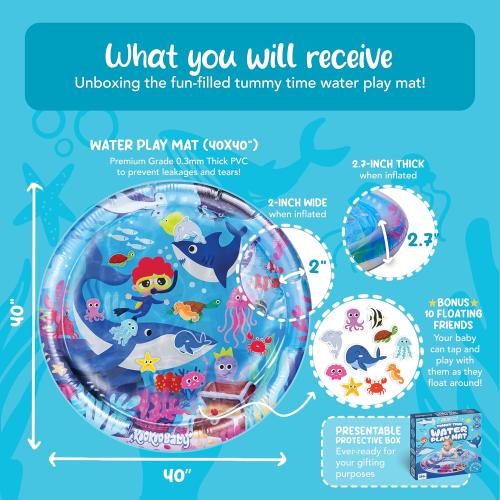 Tummy Time Water Mat for Babies - Xtra Large Sensory Baby Water Mat for Tummy Time & Motor Development - Leak-Proof Water Pad, Durable Infant Water Play Mats for Baby Boys & Girls 3 Months