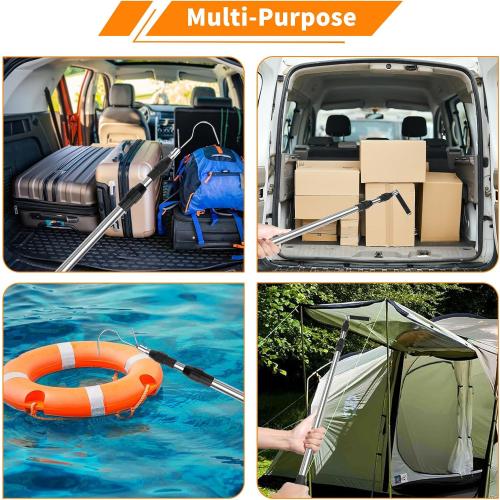 6.5 Ft Truck Cargo Grabber Reach Retriever Tool,Expandable Heavy Duty Stainless Steel Truck Telescoping Pull Pole with Two Hooks for Pickup Truck SUV Boat Accessories