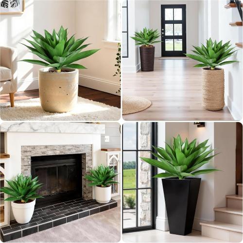 Ivydale Artificial Outdoor Plants, 2 PCS 28 Artificial Agave Plant for Outdoors Outside UV Resistant Large Fake Plants Realistic Greenery for Planter Porch Patio Yard Garden Indoor Decoration