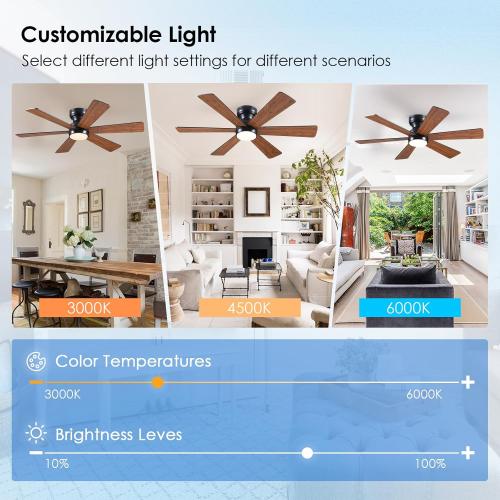Asyko 46Brown 6-Blade Modern Low Profile Ceiling Fan with Light and Remote