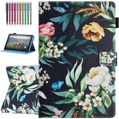 Case for All-New Amazon Fire HD 10 & 10 Plus (13th/11th Generation, 2023/2021 Release), Pen Holder, Premium PU Leather Stand Cover with Smart Auto Wake/Sleep, Peony