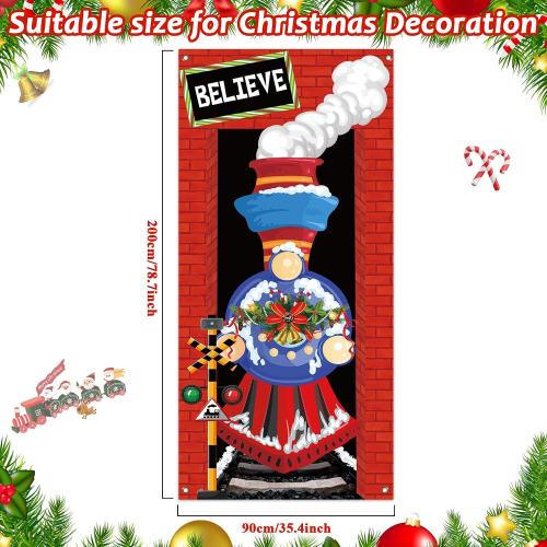 Christmas Express Train Door Cover Decoration Christmas Believe Front Hanging Banner Xmas Holiday Train Door Cover Sign for Home Wall Indoor Outdoor Party
