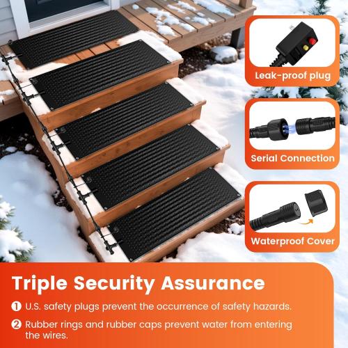 3 PCS Snow Melting Mats Outdoor, 10 x 30 in No-Slip Rubber Heated Snow Melting Mat, Waterproof and Leak-Proof Ice Melting Mats, Heated Driveway Mats for Winter Walkways, Outdoor Stairs, Steps,Doorways