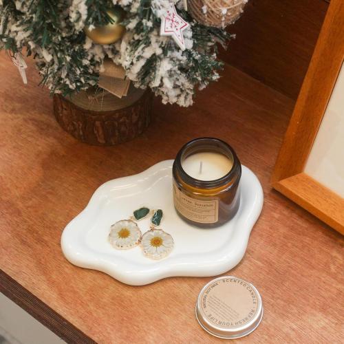 CCINPPY Ceramic Jewelry Tray Trinket Dish, Decorative Cloud Vanity Key Tray for Women, Ring Holder Dish, Cute Jewelry Plate Bowl Room Decor Aesthetic, White, Medium