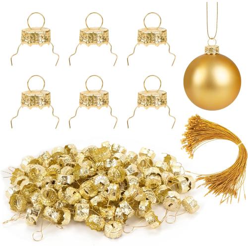 100 Pieces Round Christmas Ornament Caps and Christmas Ornament Hangers String Set, Christmas Hangers Caps for Christmas Tree, Ceramic Glass Porcelain Christmas Ornaments DIY Decorations