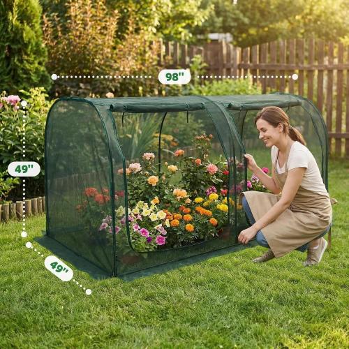 Crop Cage for Garden,98x49x49 Tunnel Plant Netting Cover with Zipper,Garden Bed Cover for Protection for Vegetables Fruits,Garden Cage for Plant and Animal ‼️used‼️