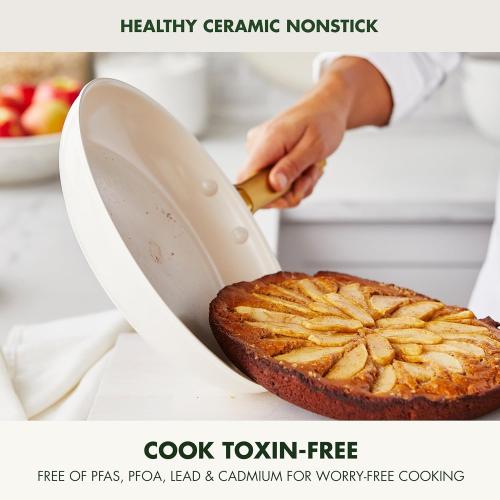 GreenPan Hard Anodized Healthy Ceramic Nonstick 10 Piece Cookware Pots and Pans Set, Gold-Tone Stainless Steel Handles, PFAS & PFOA-Free, Dishwasher Safe, Oven & Broiler Safe, Cream White‼️incomplete set ‼️