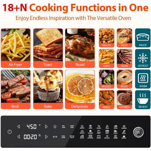 Aeitto® 32-Quart PRO Large Air Fryer Oven| Toaster Oven Combo | with Rotisserie, Dehydrator and Full Accessories | 19-In-1 Digital Airfryer | Fit 13 Pizza, 9pcs Toast, 1800w, Black