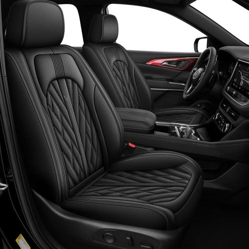 2 Front Car Seat Covers Fit for Fit for Traverse 2007-2025: Waterproof Faux Leather Seat Covers Automotive Breathable Seat Cushion Protector Airbag Compatible (2PCS Front, Black)